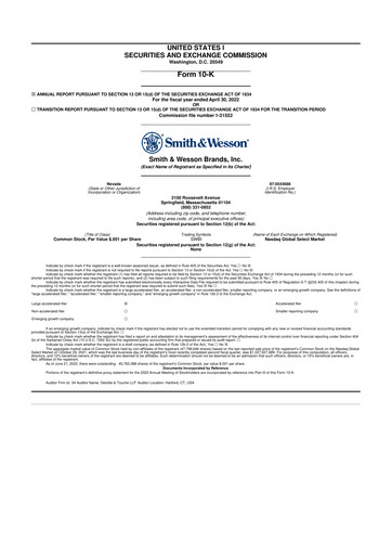 Thumbnail Smith & Wesson 10-K Annual Report 2022