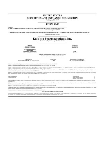 Miniature KalVista Pharmaceuticals 10-K Rapport annuel 2022