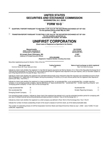 Vorschaubild UniFirst 10-Q Quartalsbericht 2022 