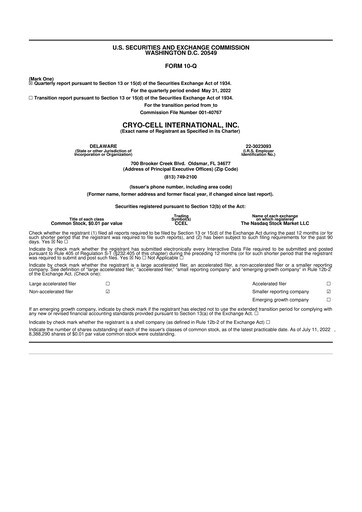 Thumbnail Cryo-Cell International 10-Q Quarterly Report FY2022 
