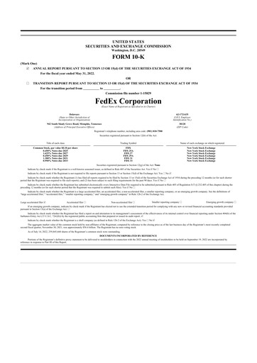 Thumbnail FedEx 10-K Annual Report 2022