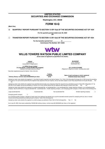 Thumbnail Willis Towers Watson  10-Q Quarterly Report FY2022 