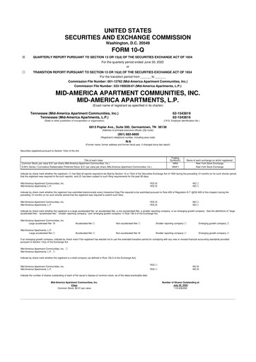 Thumbnail Mid-America Apartment Communities 10-Q Quarterly Report FY2022 