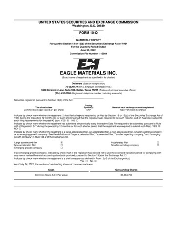 Thumbnail Eagle Materials
 10-Q Quarterly Report FY 