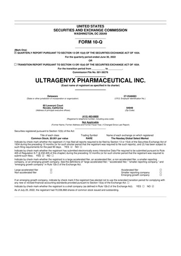 Miniature Ultragenyx Pharmaceutical 10-Q Rapport trimestriel 2022 