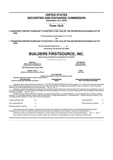 Thumbnail Builders FirstSource
 10-Q Quarterly Report FY2022 