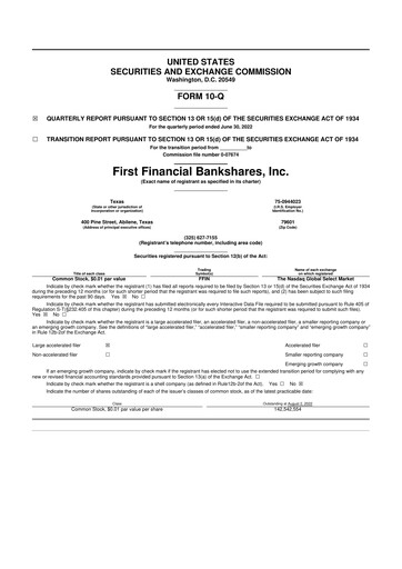 Thumbnail First Financial Bankshares 10-Q Quarterly Report FY2022 
