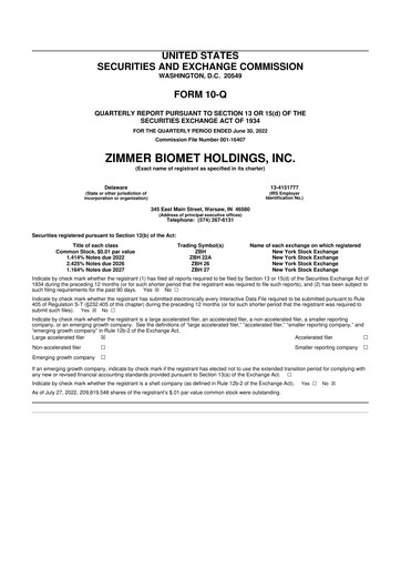 Thumbnail Zimmer Biomet 10-Q Quarterly Report FY2022 