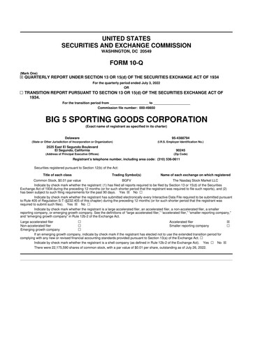 Thumbnail Big 5 Sporting Goods 10-Q Quarterly Report FY2022 