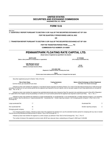 Thumbnail PennantPark Floating Rate Capital Ltd.
 10-Q Quarterly Report FY 