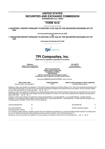 Miniature TPI Composites 10-Q Rapport trimestriel 2022 