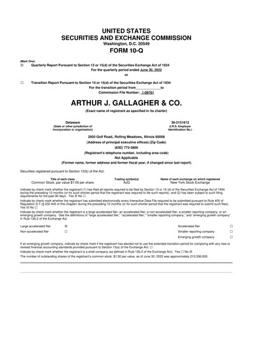Vorschaubild Arthur J. Gallagher & Co.
 10-Q Quartalsbericht 2022 