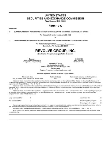 Thumbnail Revolve Group 10-Q Quarterly Report FY2022 