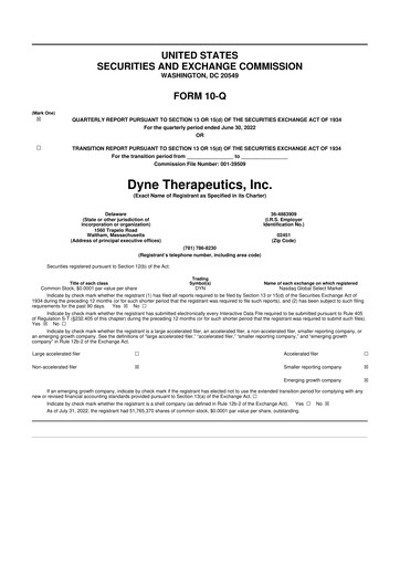 Vorschaubild Dyne Therapeutics 10-Q Quartalsbericht  