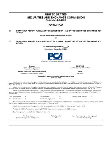 Thumbnail Packaging Corporation of America
 10-Q Quarterly Report FY2022 