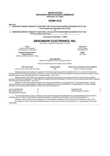 Vorschaubild Benchmark Electronics
 10-Q Quartalsbericht 2022 
