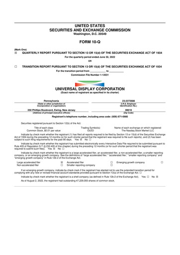 Vorschaubild Universal Display Corporation
 10-Q Quartalsbericht 2022 