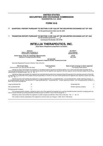 Miniature Intellia Therapeutics 10-Q Rapport trimestriel 2022 
