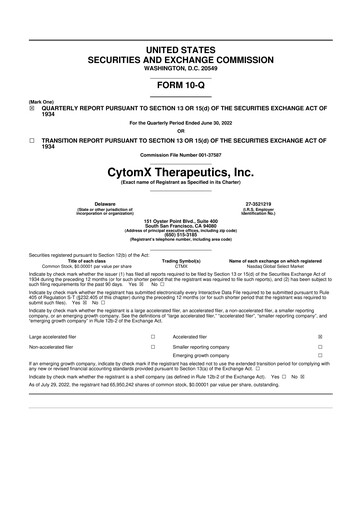 Thumbnail CytomX Therapeutics
 10-Q Quarterly Report FY 