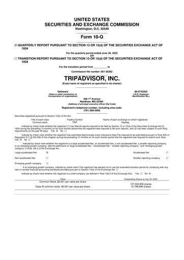 Miniature TripAdvisor 10-Q Rapport trimestriel 2022 