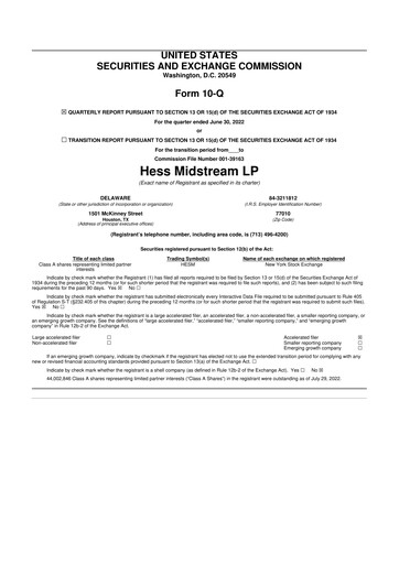 Thumbnail Hess Midstream 10-Q Quarterly Report FY2022 