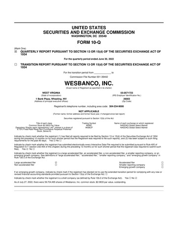 Thumbnail WesBanco 10-Q Quarterly Report FY 