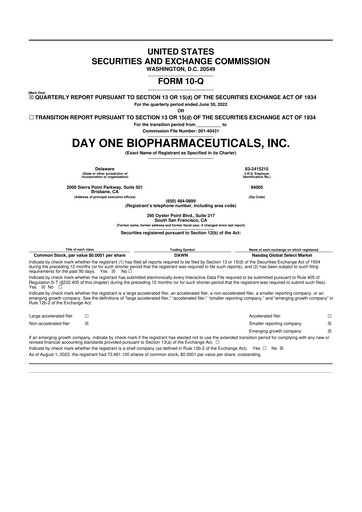 Thumbnail Day One Biopharmaceuticals 10-Q Quarterly Report FY2022 