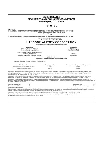 Thumbnail Hancock Whitney 10-Q Quarterly Report FY2022 