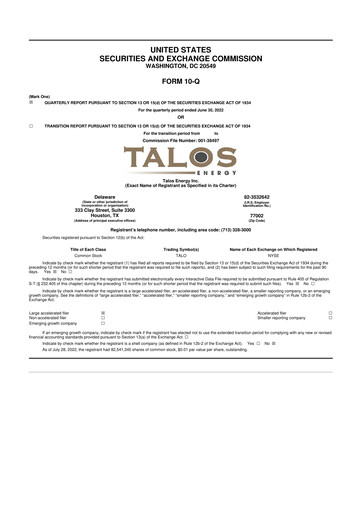 Thumbnail Talos Energy 10-Q Quarterly Report FY2022 