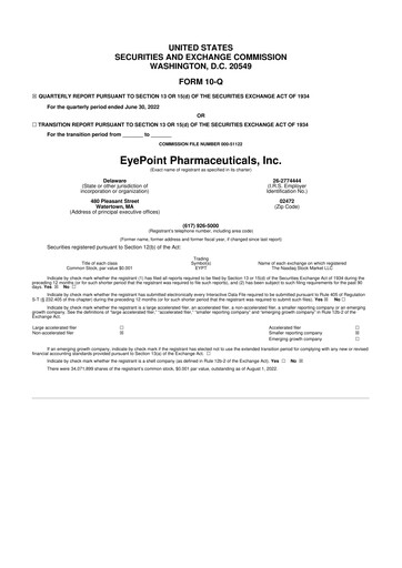 Thumbnail EyePoint Pharmaceuticals
 10-Q Quarterly Report FY 