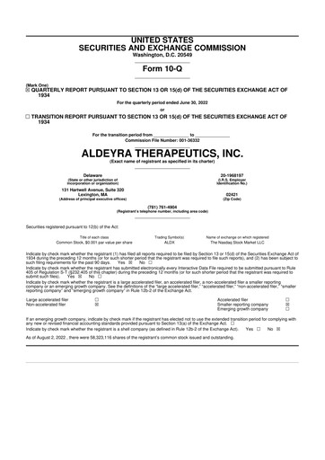 Thumbnail Aldeyra Therapeutics
 10-Q Quarterly Report FY2022 