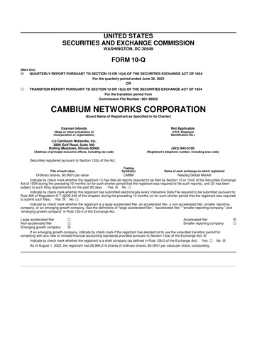 Miniature Cambium Networks 10-Q Rapport trimestriel 2022 