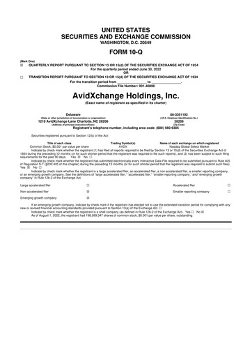 Vorschaubild AvidXchange 10-Q Quartalsbericht 2022 