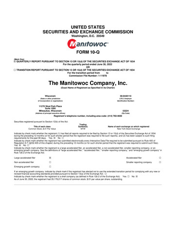 Thumbnail The Manitowoc Company
 10-Q Quarterly Report FY2022 