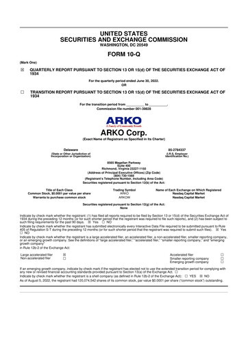 Thumbnail ARKO Corp. 10-Q Quarterly Report FY2022 