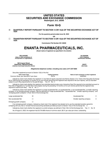 Thumbnail Enanta Pharmaceuticals
 10-Q Quarterly Report FY2022 