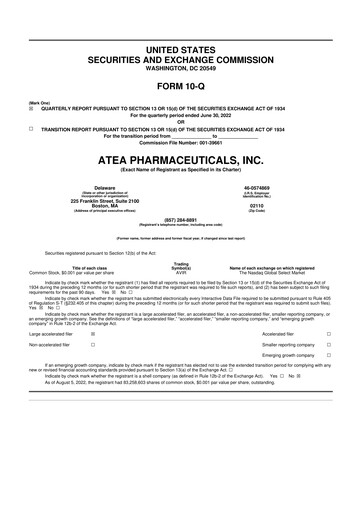 Thumbnail Atea Pharmaceuticals 10-Q Quarterly Report FY2022 