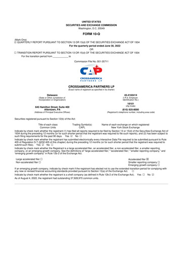 Miniature CrossAmerica Partners 10-Q Rapport trimestriel 2022 