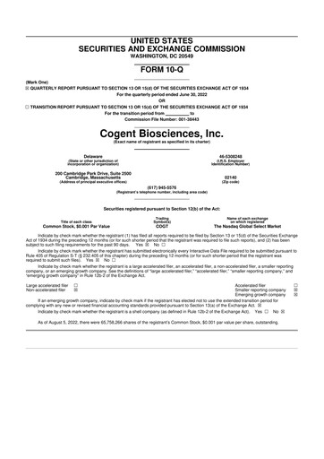 Thumbnail Cogent Biosciences 10-Q Quarterly Report FY2022 