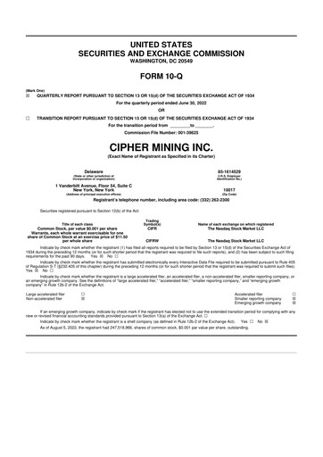 Thumbnail Cipher Mining 10-Q Quarterly Report FY2022 