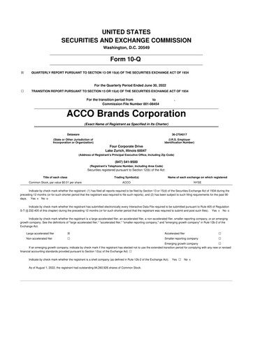 Thumbnail Acco Brands 10-Q Quarterly Report FY2022 