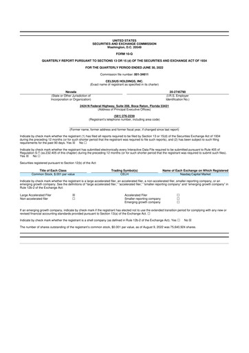Thumbnail Celsius Holdings
 10-Q Quarterly Report FY2022 