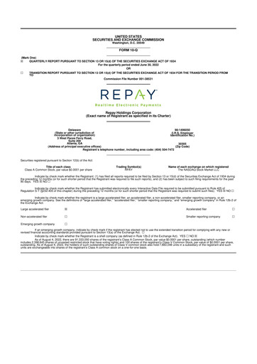 Thumbnail Repay Holdings 10-Q Quarterly Report FY2022 