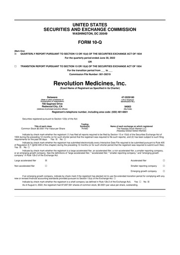 Thumbnail Revolution Medicines
 10-Q Quarterly Report FY2022 