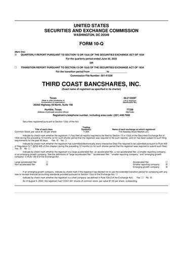 Thumbnail Third Coast Bancshares 10-Q Quarterly Report FY2022 