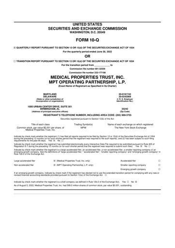 Vorschaubild Medical Properties Trust
 10-Q Quartalsbericht  