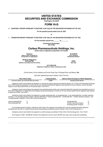 Vorschaubild Corbus Pharmaceuticals
 10-Q Quartalsbericht 2022 