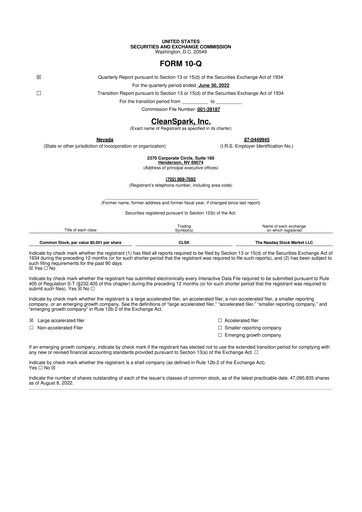 Thumbnail CleanSpark 10-Q Quarterly Report FY2022 