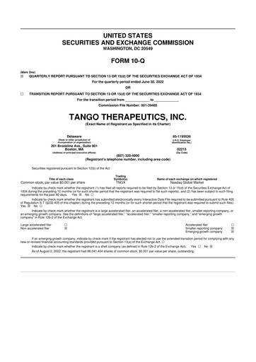 Thumbnail Tango Therapeutics 10-Q Quarterly Report FY 