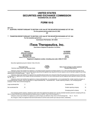 Thumbnail iTeos Therapeutics 10-Q Quarterly Report FY2022 